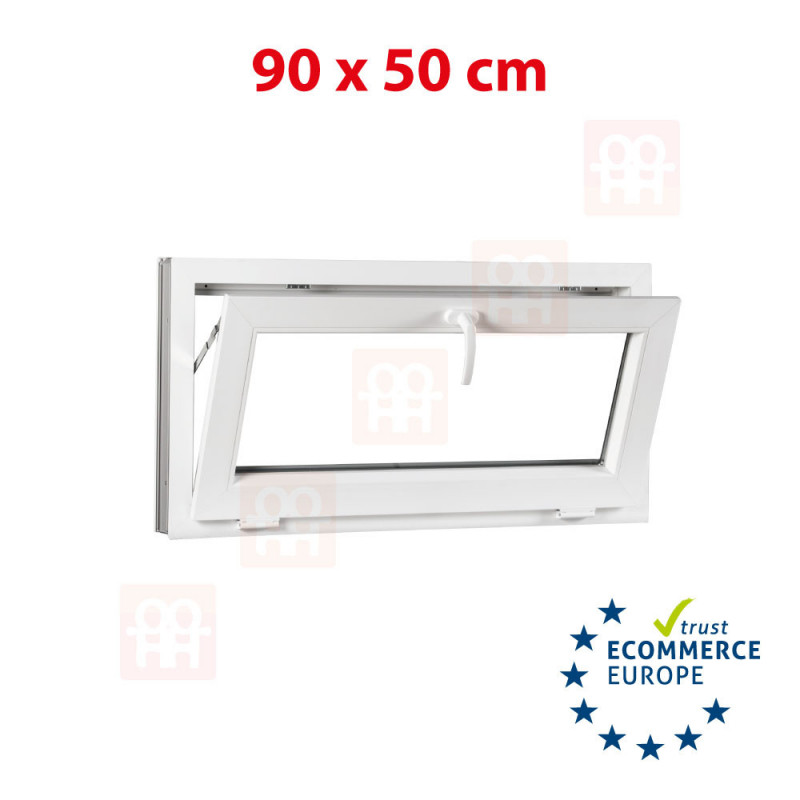 Kunststofffenster | 90x50 cm (900x500 mm) | weiß | Kipp-Fenster | 6 Kammern