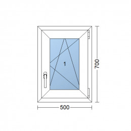 Kunststofffenster | 50 x 70 cm (500 x 700 mm) | weiß | Dreh-Kipp-Fenster | rechts 