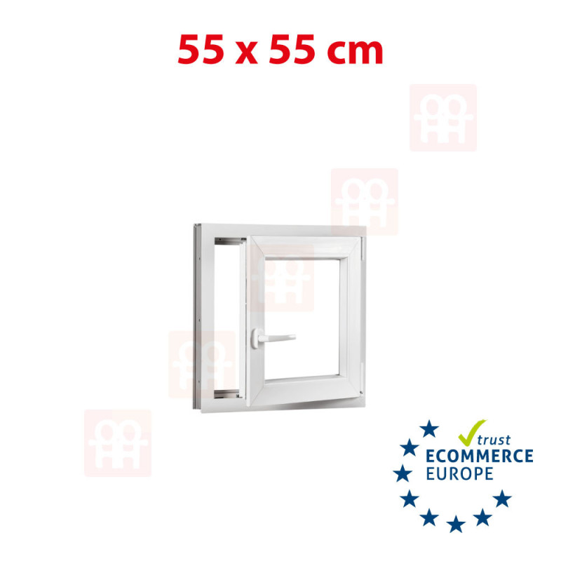 Kunststofffenster | 55 x 55 cm (550 x 550 mm) | weiß | Dreh-Kipp-Fenster | rechts Kunststofffenster | 55 x 55 cm (550 x 550 mm) | weiß | Dreh-Kipp-Fenster | rechts