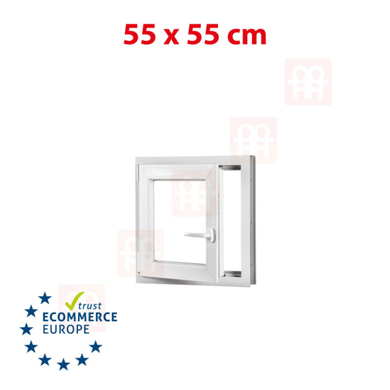 Kunststofffenster | 55x55 cm (550x550 mm) | weiß | Dreh-Kipp-Fenster | links Kunststofffenster | 55x55 cm (550x550 mm) | weiß | Dreh-Kipp-Fenster | links