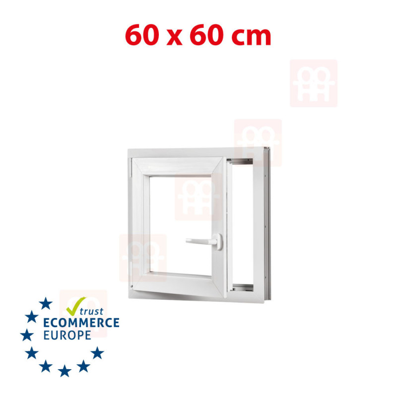 Kunststofffenster | 60x60 cm (600x600 mm) | weiß | Dreh-Kipp-Fenster | links 