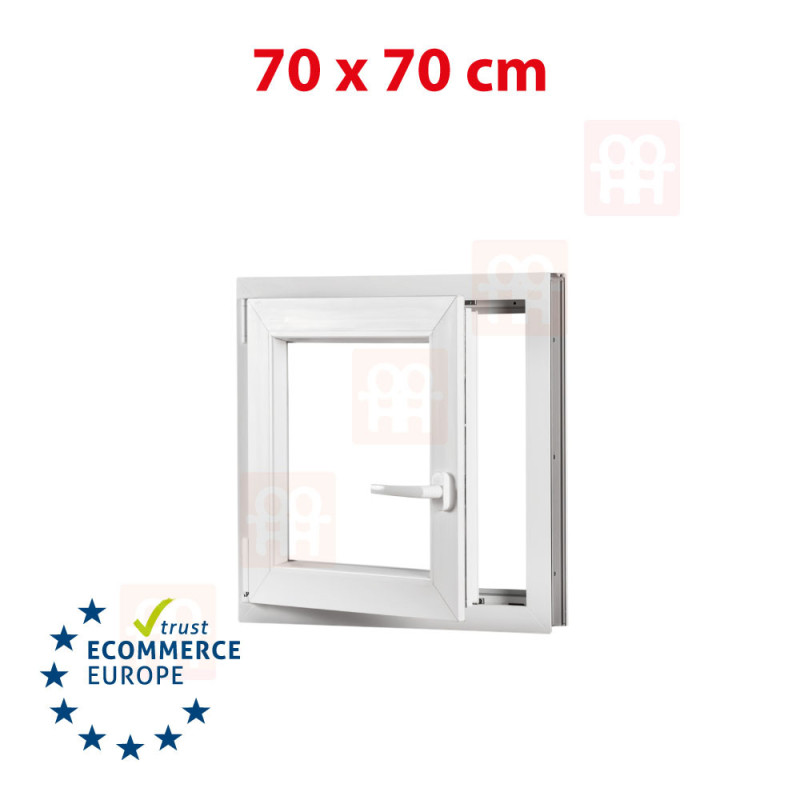 Kunststofffenster | 70x70 cm (700x700 mm) | weiß | Dreh-Kipp-Fenster | links Kunststofffenster | 70x70 cm (700x700 mm) | weiß | Dreh-Kipp-Fenster | links