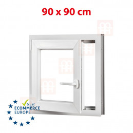 Kunststofffenster | 90x90 cm (900x900 mm) | weiß | Dreh-Kipp-Fenster | links | 6 Kammern