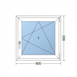 Kunststofffenster | 90 x 90 cm (900 x 900 mm) | weiß | Dreh-Kipp-Fenster | rechts