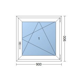 Kunststofffenster | 90 x 90 cm (900 x 900 mm) | weiß | Dreh-Kipp-Fenster | rechts