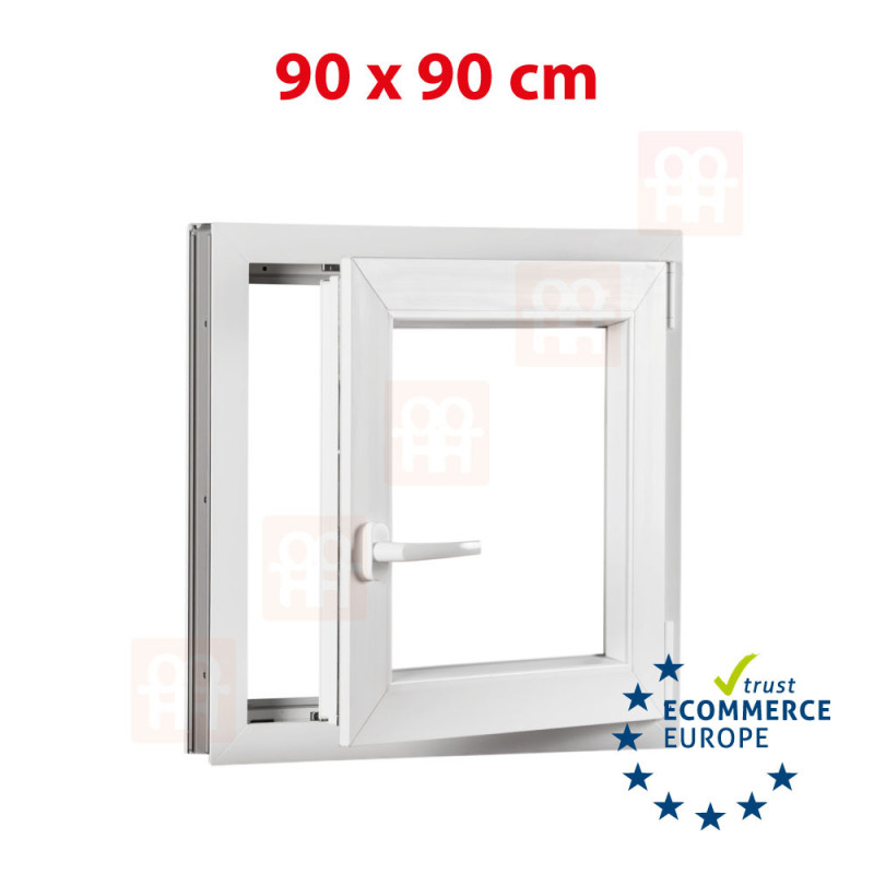 Kunststofffenster | 90 x 90 cm (900 x 900 mm) | weiß | Dreh-Kipp-Fenster | rechts Kunststofffenster | 90 x 90 cm (900 x 900 mm) | weiß | Dreh-Kipp-Fenster | rechts