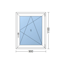 Kunststofffenster | 90 x 110 cm (900 x 1100 mm) | weiß | Dreh-Kipp-Fenster | rechts 