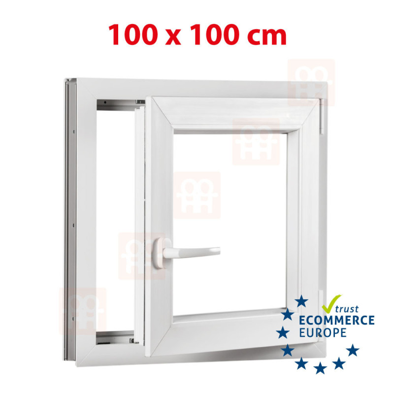 Kunststofffenster | 100x100 cm (1000x1000 mm) | weiß | Dreh-Kipp-Fenster | rechts | 6 Kammern Kunststofffenster | 100x100 cm (1000x1000 mm) | weiß | Dreh-Kipp-Fenster | rechts | 6 Kammern