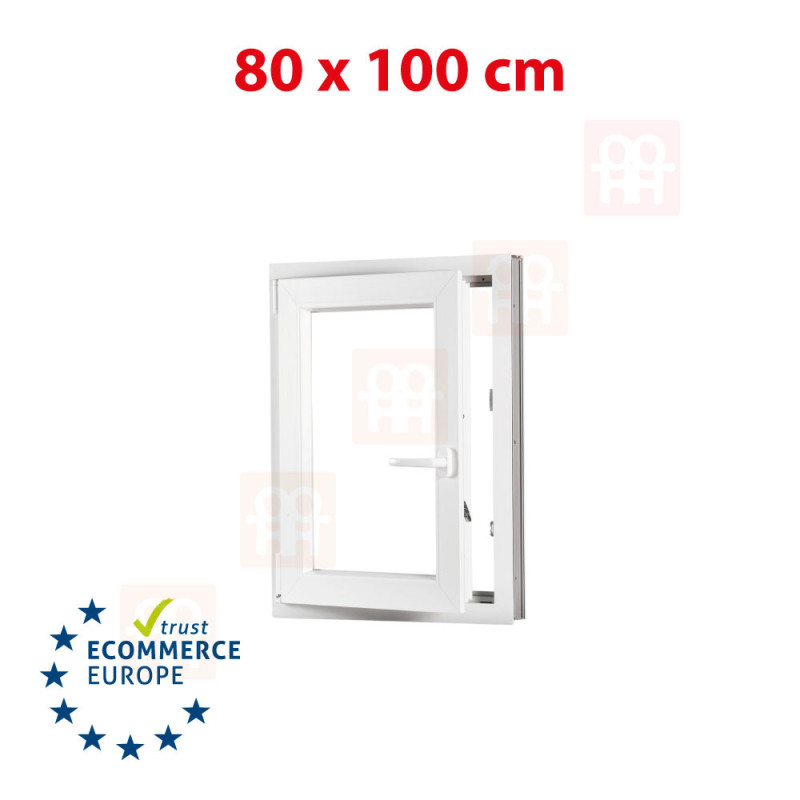 Kunststofffenster | 80x100 cm (800x1000 mm) | weiß | Dreh-Kipp-Fenster | links | 6 Kammern Kunststofffenster | 80x100 cm (800x1000 mm) | weiß | Dreh-Kipp-Fenster | links | 6 Kammern