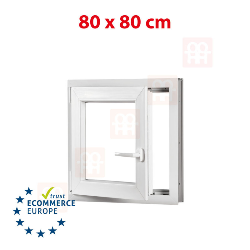 Kunststofffenster | 80x80 cm (800x800 mm) | weiß | Dreh-Kipp-Fenster | links Kunststofffenster | 80x80 cm (800x800 mm) | weiß | Dreh-Kipp-Fenster | links
