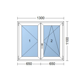 Kunststofffenster | 130x110 cm (1300x1100 mm) | weiß | Zweiflügelige ohne Pfosten | rechts 