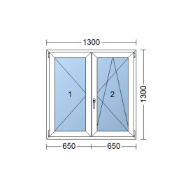 Kunststofffenster | 130x130 cm (1300x1300 mm) | weiß | Zweiflügelige ohne Pfosten | rechts 