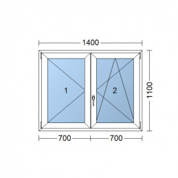 Kunststofffenster | 140x110 cm (1400x1100 mm) | weiß | Zweiflügelige ohne Pfosten | rechts