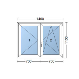 Kunststofffenster | 140x110 cm (1400x1100 mm) | weiß | Zweiflügelige ohne Pfosten | rechts