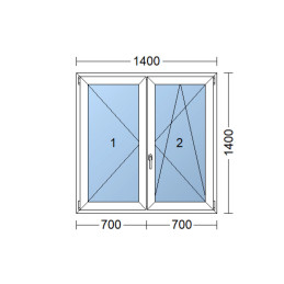 Kunststofffenster | 140x140 cm (1400x1400 mm) | weiß | Zweiflügelige ohne Pfosten | rechts 