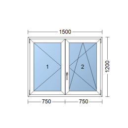 Kunststofffenster | 150x120 cm (1500x1200 mm) | weiß | Zweiflügelige ohne Pfosten | rechts