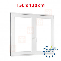 Kunststofffenster | 150x120 cm (1500x1200 mm) | weiß | Zweiflügelige ohne Pfosten | rechts | 6 Kammern