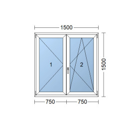 Kunststofffenster | 150x150 cm (1500x1500 mm) | weiß | Zweiflügelige ohne Pfosten | rechts