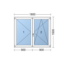 Kunststofffenster | 180x150 cm (1800x1500 mm) | weiß | Zweiflügelige ohne Pfosten | rechts