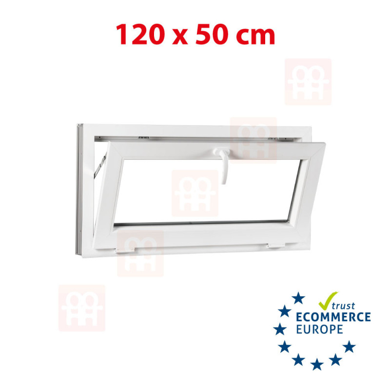 Kunststofffenster | 120x50 cm (1200x500 mm) | weiß | Kipp-Fenster Kunststofffenster | 120x50 cm (1200x500 mm) | weiß | Kipp-Fenster