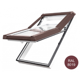 Dachfenster Kunststoff | 78x118 cm (780x1180 mm) | weiß mit brauner Blecheinrahmung | SKYLIGHT