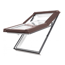 Dachfenster Kunststoff | 78x118 cm (780x1180 mm) | weiß mit brauner Blecheinrahmung | SKYLIGHT
