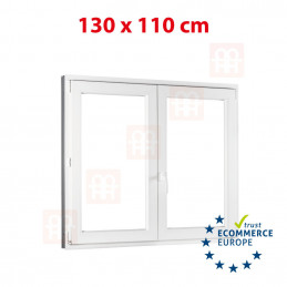 Kunststofffenster | 130x110 cm (1300x1100 mm) | weiß | Zweiflügelige ohne Pfosten | rechts  | 3-FACH VERGLASUNG