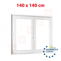 Kunststofffenster | 140x140 cm (1400x1400 mm) | weiß | Zweiflügelige ohne Pfosten | rechts  | 3-FACH VERGLASUNG