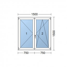 Kunststofffenster | 150x150 cm (1500x1500 mm) | weiß | Zweiflügelige ohne Pfosten | rechts | 3-FACH VERGLASUNG