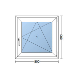 Kunststofffenster 80x80 cm (800x800mm) Dreh-Kipp-Fenster rechts Weiße / Goldene Eiche
