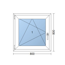 Kunststofffenster 80x80 cm (800x800mm) Dreh-Kipp-Fenster links Weiße / Goldene Eiche