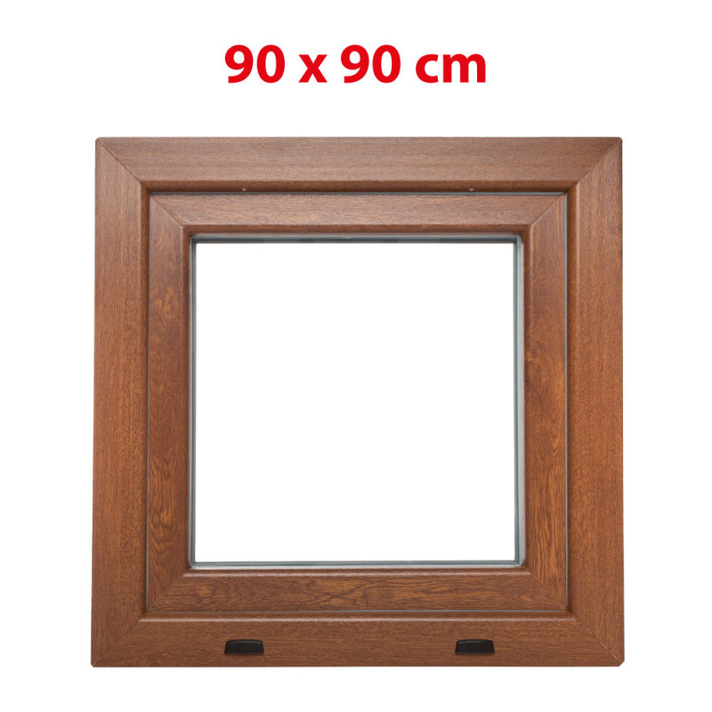 Goldene Eiche/weiße Kunststoff-Kippfenster 900 × 900 mm (90 × 90 cm) für Nebenräume Aplast 60
